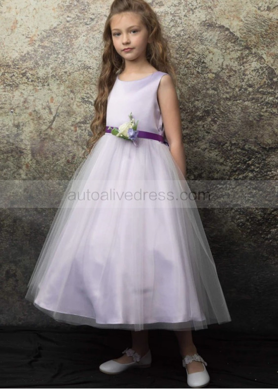 Lilac Satin Tulle Tea Length Flower Girl Dress Lilac Satin Tulle Tea Length Flower Girl Dress